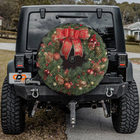 Red Bow Evergreen Tire Cover, Christmas Wreath Spare Tire Cover, Holiday Spare Tire Cover, Jeep Bronco SUV RV Cover, Winter Holiday Present