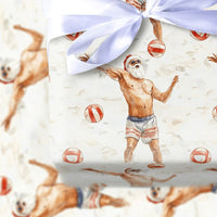 Humorous Volleyball Santa Christmas Gift Wrap, Beach Santa Wrapping Paper, Tropical Summer Holiday Present Paper, Gag Gift Wrap