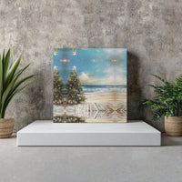 Tropical Beach Christmas Canvas Print, Coastal Christmas Tree Canvas Art, Beachy Christmas Art Poster, Ocean Scene Digital Download