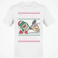 Humorous Holiday Dino Graphic Tee, Not the Santa Dinosaur Christmas Shirt, Retro Ugly Sweater T-Shirt, Dinosaur Lover Xmas Present Shirt