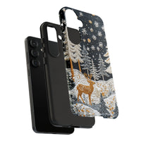 Snowy Forest Textured Stitch Look Phone Cover, Winter Deer Samsung Galaxy Phone Case, Comfy Christmas Dual Layer Tough Phone Case