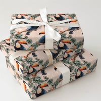 Tropical Toucan Holiday Gift Wrap, Toucan Christmas Wrapping Paper, Watercolor Toucan Bird Wrapping Paper, Festive Winter Pink Gift Wrap