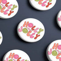 Retro Groovy Christmas Smiley Face Pinback, Holly Jolly Pin Button, Festive Holiday Badge, Adorable Xmas Pin Button, Winter Present for Her