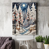 3D Papercut Snowy Forest Cabin Print, Winter Christmas Village Canvas Wall Art, Holiday Wall Decor, Digital Download Poster