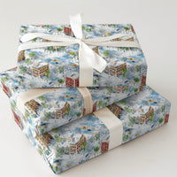 Watercolor Snowy Urban Street Gift Wrap, Winter City Christmas Wrapping Paper, Isometric Cityscape Wrapping Paper Roll, Holiday Present Wrap