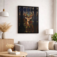Rustic Deer Wreath Poster, Christmas Deer Canvas Wall Art, Holiday Stag Deer Print, Farmhouse Winter Wall Decor, Digital Download Printable