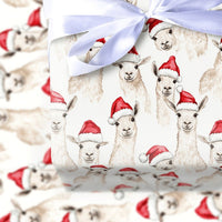 Santa Hat Alpaca Gift Wrap, Watercolor Christmas Llama Wrapping Paper, Adorable Holiday Animal Paper, Festive Winter Present Wrapping Paper