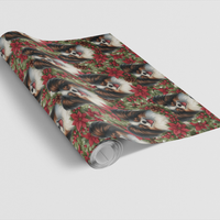 Festive Puppy Holiday Gift Wrap, Papillon Dog Christmas Wrapping Paper, Adorable Pet Floral Present Wrap, Dog Lover Christmas Gift Wrap Roll