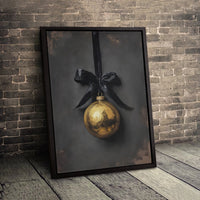 Black Bow Holiday Wall Art, Gold Christmas Ornament Canvas Print, Minimalist Festive Decor, Printable Digital Download Present