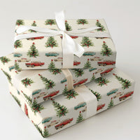 Retro 1950s Holiday Gift Wrap, Vintage Car Christmas Wrapping Paper, Classic Car Tree Wrapping Paper