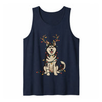 Reindeer Antlers Husky Dog Tank, Husky Christmas Lights Tank Top, Humorous Christmas Dog Sleeveless Tee, Holiday Pet Lover Present, Xmas Tank