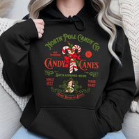 North Pole Christmas Sweatshirt, Retro Candy Cane Hoodie, Adorable Vintage Xmas Holiday Pullover, Festive Winter Hooded Sweater, Christmas Present