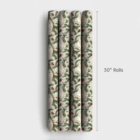 Elegant Bird Holiday Gift Wrap, Winter Swan Christmas Wrapping Paper, Holly Berry Botanical Wrapping Paper, Cream Festive Present Wrap