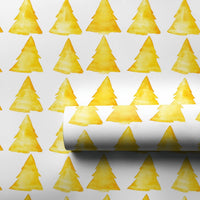 Watercolor Holiday Wrapping Paper, Yellow Christmas Tree Wrapping Paper, Modern Xmas Gift Wrap, Minimalist Festive Tree Wrapping Paper Roll