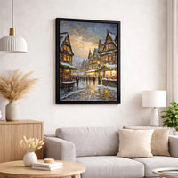 European Village Wall Art Printable, Snowy Christmas Market Wall Art, Festive Winter Scene Wall Art, Holiday Decor Digital Download