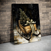Vintage Wooden Sled Canvas, Rustic Christmas Sleigh Wall Art, Snowy Pine Tree Wall Art, Farmhouse Holiday Wall Art, Digital Download