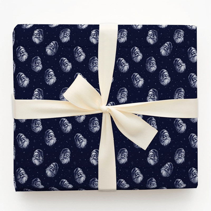 Navy Blue St Nick Holiday Gift Wrap, Vintage Santa Claus Christmas Wrapping Paper, Retro Santa Wrapping Paper Roll, Xmas Present Wrap