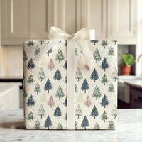Vintage Christmas Wrapping Paper, Rustic Pine Tree Wrapping Paper, Forest Tree Holiday Gift Wrap, Winter Botanical Wrapping Paper Roll