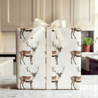 Woodland Animal Gift Wrap, Watercolor Reindeer Wrapping Paper, Rustic Caribou Wrapping Paper, Festive Christmas Holiday Present Wrap