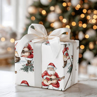 Acoustic Guitar Santa Wrapping Paper, Watercolor Santa Guitar Wrapping Paper, Musician Christmas Wrapping Paper, Holiday Gift Wrap Roll