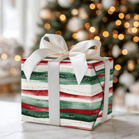 Red and Green Holiday Gift Wrap, Watercolor Wavy Stripe Wrapping Paper, Christmas Stripe Wrapping Paper, Festive Winter Wrapping Paper Roll