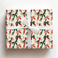 Red and Green Ribbon Gift Wrap, Christmas Bows Wrapping Paper, Painterly Holiday Gift Wrapping Paper, Festive Winter Wrap, Xmas Ribbon Wrap
