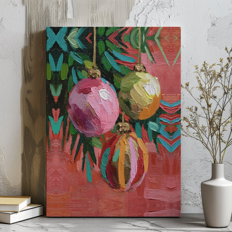 Christmas Ornament Holiday Print, Christmas Ornament Canvas Wall Art, Impressionist Christmas Poster, Festive Art, Digital Download Print