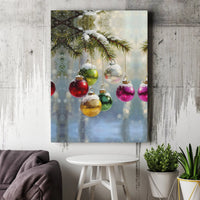 Snowy Pine Branch Holiday Painting, Christmas Ornaments Canvas Wall Art, Festive Winter Wall Print, Christmas Digital Download