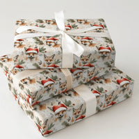 Watercolor Woodland Fox Gift Wrap, Christmas Fox Wrapping Paper, Santa Hat Fox Wrapping Paper, Rustic Winter Animal Holiday Present Wrap
