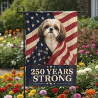 Shih Tzu Patriotic Garden Flag | 250 Years Strong USA American Flag 1776-2026 | Double-Sided Premium Weather-Resistant Polyester | Proud Dog Lover Gift Yard Decor