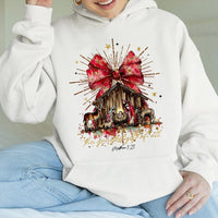 Christian Christmas Scene Pullover, The Greatest Present of All Nativity Hoodie, Jesus Birth Scripture Hooded Sweatshirt, Religious Holiday