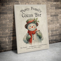 Vintage Snowman Christmas Wall Art, Personalized Hot Cocoa Bar Poster, Custom Family Holiday Sign Art Print, Digital Download