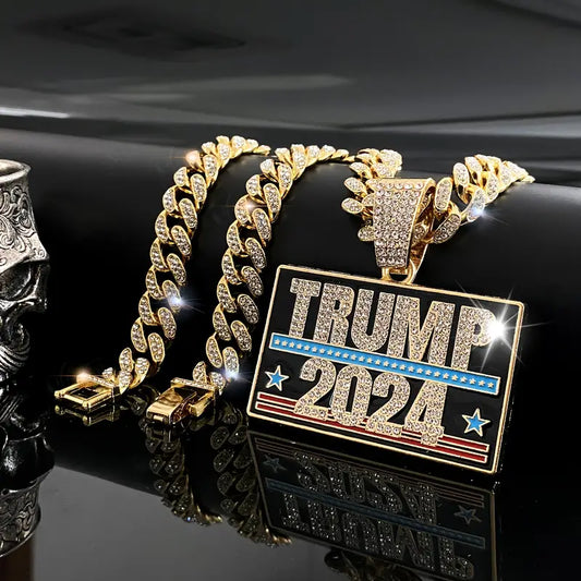 Donald Trump 2024 Cuban Chain - Plated, Embellished, Jewelry, Pendant, Necklace