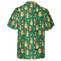 Vintage Holiday Pattern Aloha Shirt, Christmas Blow Mold Hawaiian Shirt, Retro Festive Graphic Shirt, Summer Xmas Beach Button Up Shirt