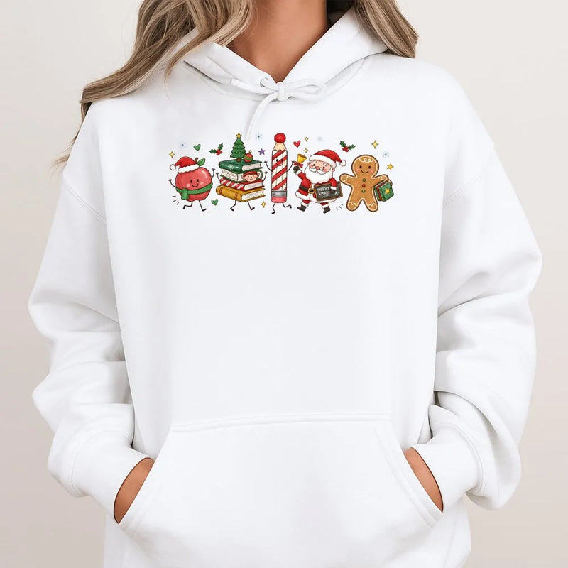 Santa Nice List Hooded Sweatshirt, Christmas Book Lover Hoodie, Gingerbread Candy Cane Hoodie, Bookish Holiday Present