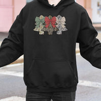 Coquette Bow Holiday Sweatshirt, Camo Christmas Tree Hoodie, Camouflage Tree Pullover, Outdoorsy Hunting Christmas Hooded Sweater for Women