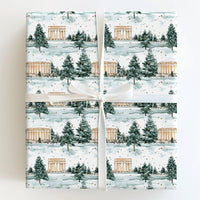 Snowy Winter Forest Gift Wrap, Lincoln Memorial Wrapping Paper, Watercolor DC Holiday Gift Wrap, Christmas Present Paper, History Buff Present