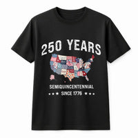 America 250 Years T-Shirt | Semiquincentennial Patchwork USA Map Design | 100% Soft Breathable Cotton | Patriotic Gift for History Lovers