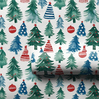 Watercolor Tree Holiday Gift Wrap, Patriotic Christmas Wrapping Paper, Red White Blue Xmas Wrapping Paper