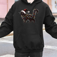 Festive Holiday String Lights Sweatshirt, Black Cat Christmas Hoodie, Adorable Spooky Cat Lover Xmas Pullover Hoodie, Humorous Holiday Top