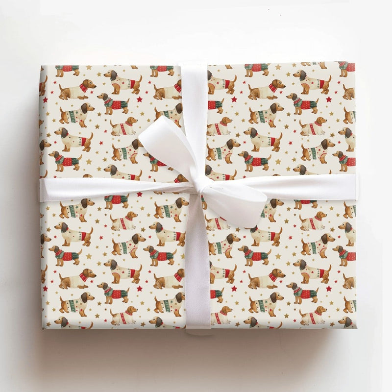 Sausage Dog Sweater Gift Wrap, Dachshund Christmas Wrapping Paper, Holiday Weiner Dog Gift Wrap, Adorable Pet Lover Paper