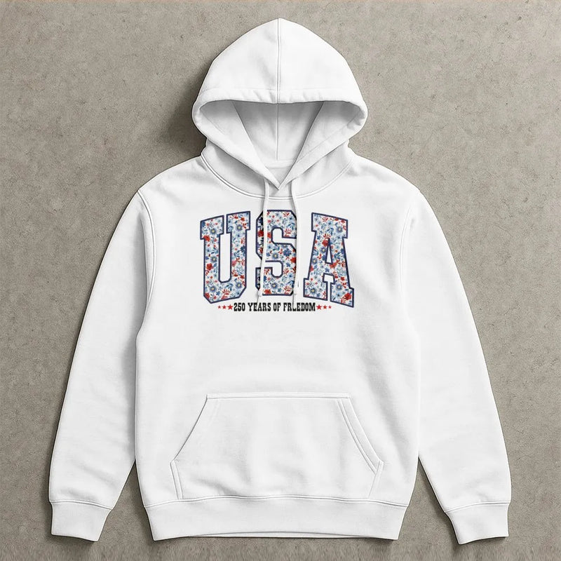 Patriotic USA Sweatshirt | 250 Years of Freedom Floral Design | Cozy Crewneck Pullover | Fourth of July Gift for Women