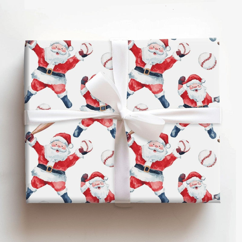 Sports Holiday Gift Wrap, Baseball Santa Christmas Wrapping Paper, Watercolor Baseball Player Wrapping Paper, Coach Christmas Gift Wrap
