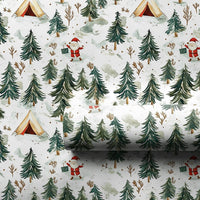 Watercolor Forest Gift Wrap, Camping Santa Wrapping Paper, Pine Tree Christmas Wrapping Paper, Outdoor Holiday Gift Wrap