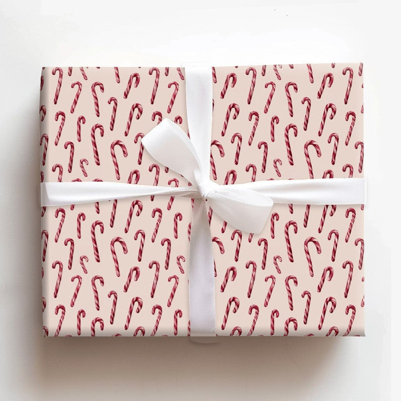 Watercolor Christmas Gift Wrap, Candy Cane Wrapping Paper, Festive Holiday Wrapping Paper, Red White Candy Cane Gift Wrapping Paper