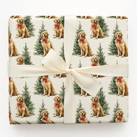 Dog with Red Bow Holiday Gift Wrap, Golden Retriever Christmas Wrapping Paper, Festive Puppy Wrapping Paper, Dog Lover Present Packaging