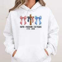 Patriotic Christian Hoodie | Faith Freedom 250 Years Cross Graphic | Cozy Cotton-Blend Pullover | Gift for Patriotic Christian