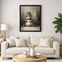 Rustic Winter Christmas Tree Canvas Print, Snowman with Cardinals Canvas Wall Art, Festive Holiday Wall Decor, Winter Scene Canvas Art