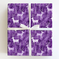 Watercolor Winter Forest Gift Wrap, Purple Reindeer Wrapping Paper, Snowy Deer Holiday Wrapping Paper, Woodland Christmas Gift Wrap Roll