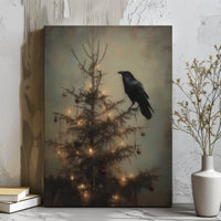 Dark Holiday Crow Wall Art, Gothic Raven Christmas Canvas, Moody Winter Raven Canvas Print, Alternative Spooky Xmas Decor Canvas Wall Art